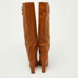 Pre Owned Jimmy Choo Brown Leather Mahesa 100 Embellished Knee Length Boots Size 36