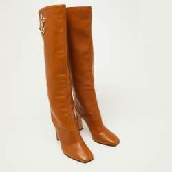 Pre Owned Jimmy Choo Brown Leather Mahesa 100 Embellished Knee Length Boots Size 36