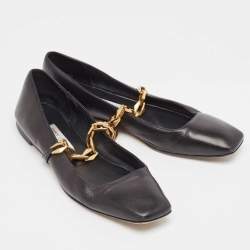 Pre Owned Jimmy Choo Black Leather Diamond Tilda Ballet Flats Size 39.5