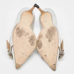 Jimmy Choo Silver Leather Crystal Embellished Pointed Toe Pumps Size 37