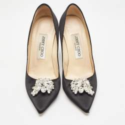 Pre Owned Jimmy Choo Black Satin Crystal Embellished Manda Pumps Size 36