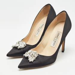 Pre Owned Jimmy Choo Black Satin Crystal Embellished Manda Pumps Size 36