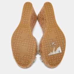 مملوكة مسبقًا Jimmy Choo Gold Textured Leather Prima Wedge Sandals Size 38