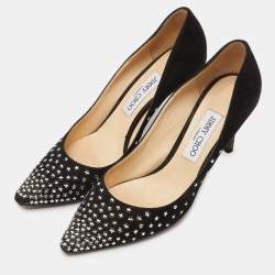 Jimmy Choo Black Suede Romy Crystal Embellished Pointed Toe Pumps Size 39.5