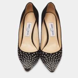 Jimmy Choo Black Suede Romy Crystal Embellished Pointed Toe Pumps Size 39.5