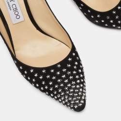 Jimmy Choo Black Suede Romy Crystal Embellished Pointed Toe Pumps Size 39.5