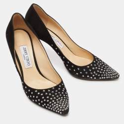 Jimmy Choo Black Suede Romy Crystal Embellished Pointed Toe Pumps Size 39.5