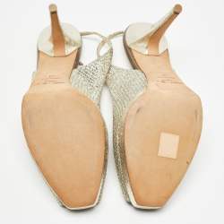 Pre Owned Jimmy Choo Silver Glitter Nova Slingblack Pumps Size 42 