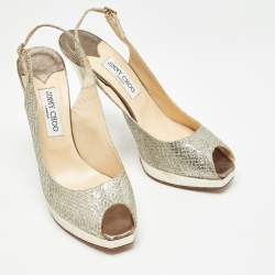 Pre Owned Jimmy Choo Silver Glitter Nova Slingblack Pumps Size 42 