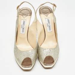 Pre Owned Jimmy Choo Silver Glitter Nova Slingblack Pumps Size 42 