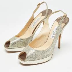 Pre Owned Jimmy Choo Silver Glitter Nova Slingblack Pumps Size 42 