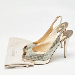 Pre Owned Jimmy Choo Silver Glitter Nova Slingblack Pumps Size 42 