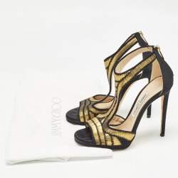 Jimmy Choo Black Satin Embellished Sandals Size 37    
