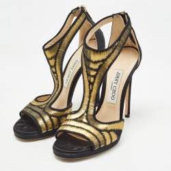 Jimmy Choo Black Satin Embellished Sandals Size 37    