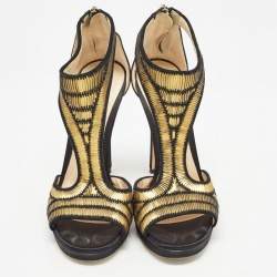 Jimmy Choo Black Satin Embellished Sandals Size 37    