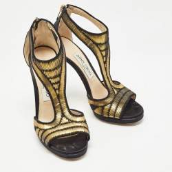 Jimmy Choo Black Satin Embellished Sandals Size 37    