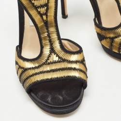 Jimmy Choo Black Satin Embellished Sandals Size 37    