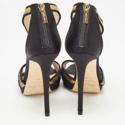 Jimmy Choo Black Satin Embellished Sandals Size 37    