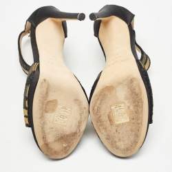 Jimmy Choo Black Satin Embellished Sandals Size 37    