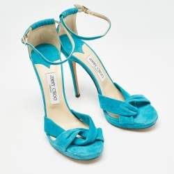 Pre Owned Jimmy Choo Blue Suede Marion Ankle Strap Sandals Size 41