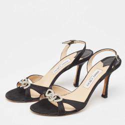Jimmy Choo Black Satin Slingback Sandals Size 38.5