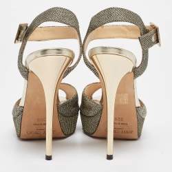 Jimmy Choo Gold Lurex Fabric Linda Sandals Size 39.5