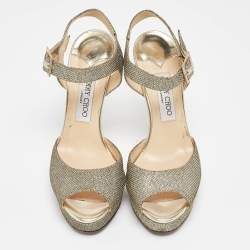 Jimmy Choo Gold Lurex Fabric Linda Sandals Size 39.5