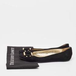 Pre Owned Jimmy Choo Black Suede Morse Buckle Ballet Flats Size 39