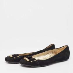 Pre Owned Jimmy Choo Black Suede Morse Buckle Ballet Flats Size 39