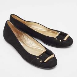 Pre Owned Jimmy Choo Black Suede Morse Buckle Ballet Flats Size 39