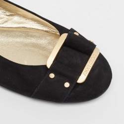 Pre Owned Jimmy Choo Black Suede Morse Buckle Ballet Flats Size 39