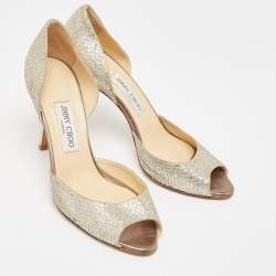 Pre Owned Jimmy Choo Silver Glitter Logan Pumps Size 40