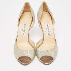 Pre Owned Jimmy Choo Silver Glitter Logan Pumps Size 40