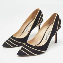 Jimmy Choo Black/Gold Suede and Leather Trim Romy Pointed Toe Pumps Size 36