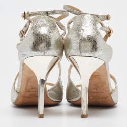 Jimmy Choo Silver Leather Lang Ankle Strap  Sandals Size 41