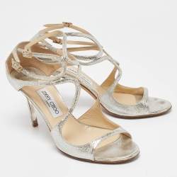 Jimmy Choo Silver Leather Lang Ankle Strap  Sandals Size 41