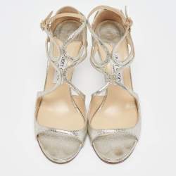 Jimmy Choo Silver Leather Lang Ankle Strap  Sandals Size 41