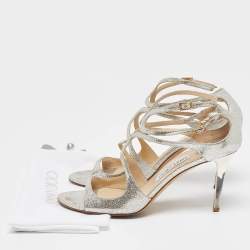 Jimmy Choo Silver Leather Lang Ankle Strap  Sandals Size 41