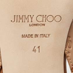 Pre Owned Jimmy Choo Brown Logo Embossed Leather Liya Pointed Toe Slingback Pumps Size 41