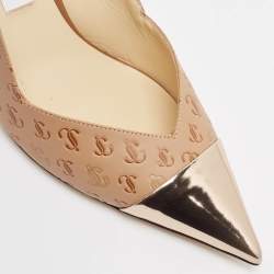 Pre Owned Jimmy Choo Brown Logo Embossed Leather Liya Pointed Toe Slingback Pumps Size 41