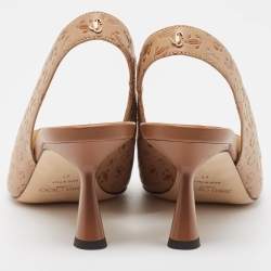 Pre Owned Jimmy Choo Brown Logo Embossed Leather Liya Pointed Toe Slingback Pumps Size 41