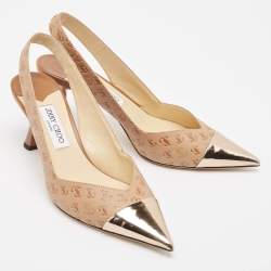 Pre Owned Jimmy Choo Brown Logo Embossed Leather Liya Pointed Toe Slingback Pumps Size 41