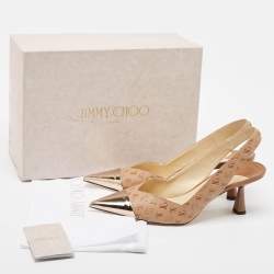 Pre Owned Jimmy Choo Brown Logo Embossed Leather Liya Pointed Toe Slingback Pumps Size 41