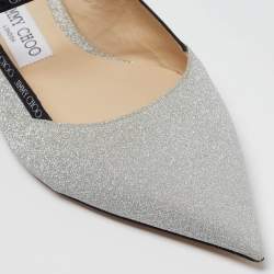 مملوكة مسبقًا Jimmy Choo Silver Glitter Slingback Flat Sandals Size 39.5
