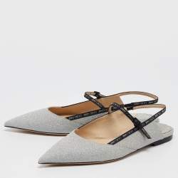 مملوكة مسبقًا Jimmy Choo Silver Glitter Slingback Flat Sandals Size 39.5