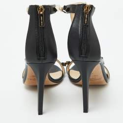 Pre Owned Jimmy Choo Black Leather Lamba Cube Studded T-Strap Sandals Size 40