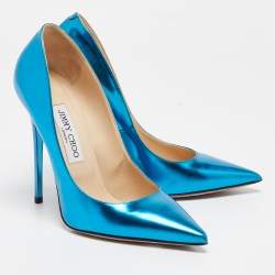 Pre Owned Jimmy Choo Blue Patent Romy Pointed Toe Pumps Size 38