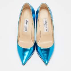 Pre Owned Jimmy Choo Blue Patent Romy Pointed Toe Pumps Size 38