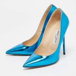 Pre Owned Jimmy Choo Blue Patent Romy Pointed Toe Pumps Size 38