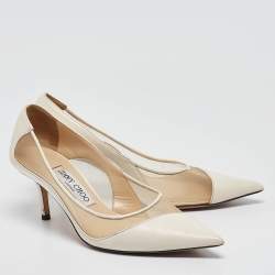 Jimmy Choo Off White Leather and Mesh Love Pumps Size 36